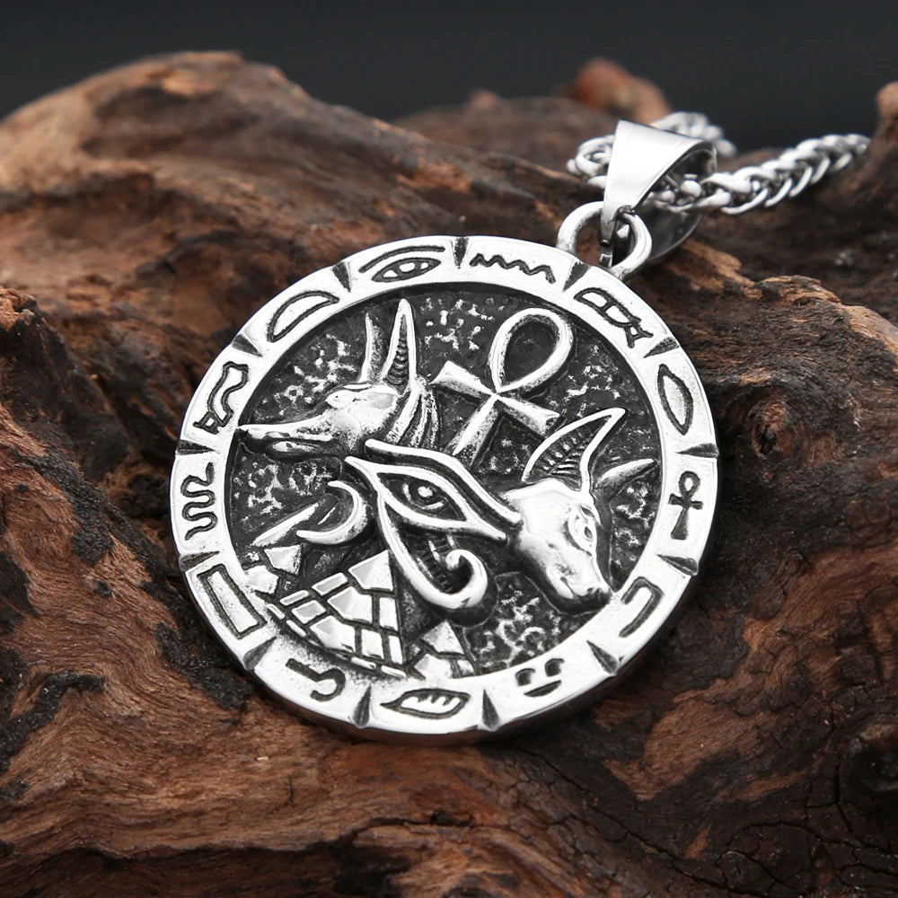 Amuleto Olho de Hórus Colares Egípcios Antigos TOGA PULLA // Pingente de Cruz Anubis Ankh da Moda em Aço Inoxidável 316L // Joias Amuleto Unissex // Sucesso, Saúde e Fortuna!