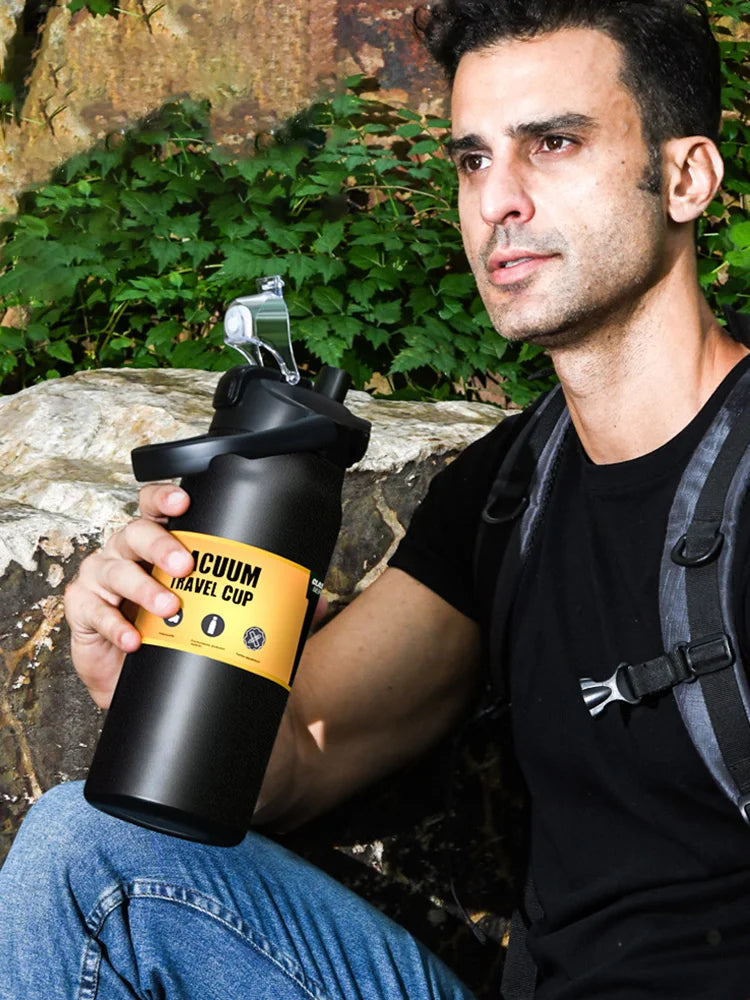 Garrafa térmica portátil para atividades ao ar livre, de aço inoxidável 304, caneca térmica, frascos a vácuo, garrafa esportiva para água fria e quente com canudo