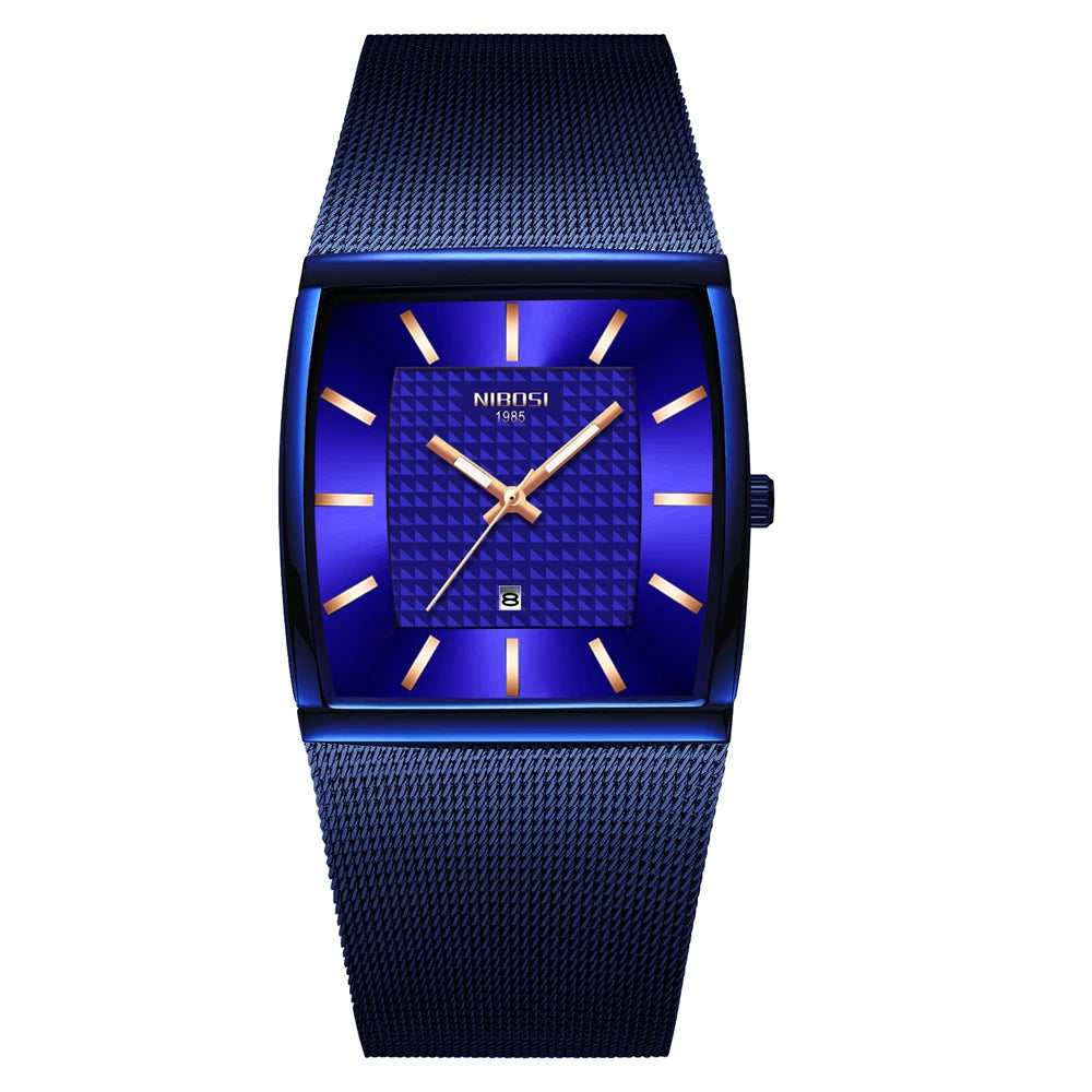 Relógios NIBOSI da Moda p/ Homens // Pulseira de Aço Inoxidável // Relógio Esportivo de Quartzo // Data Ultra Automática // Relógio Casual à Prova d'Água // Relógio Masculino