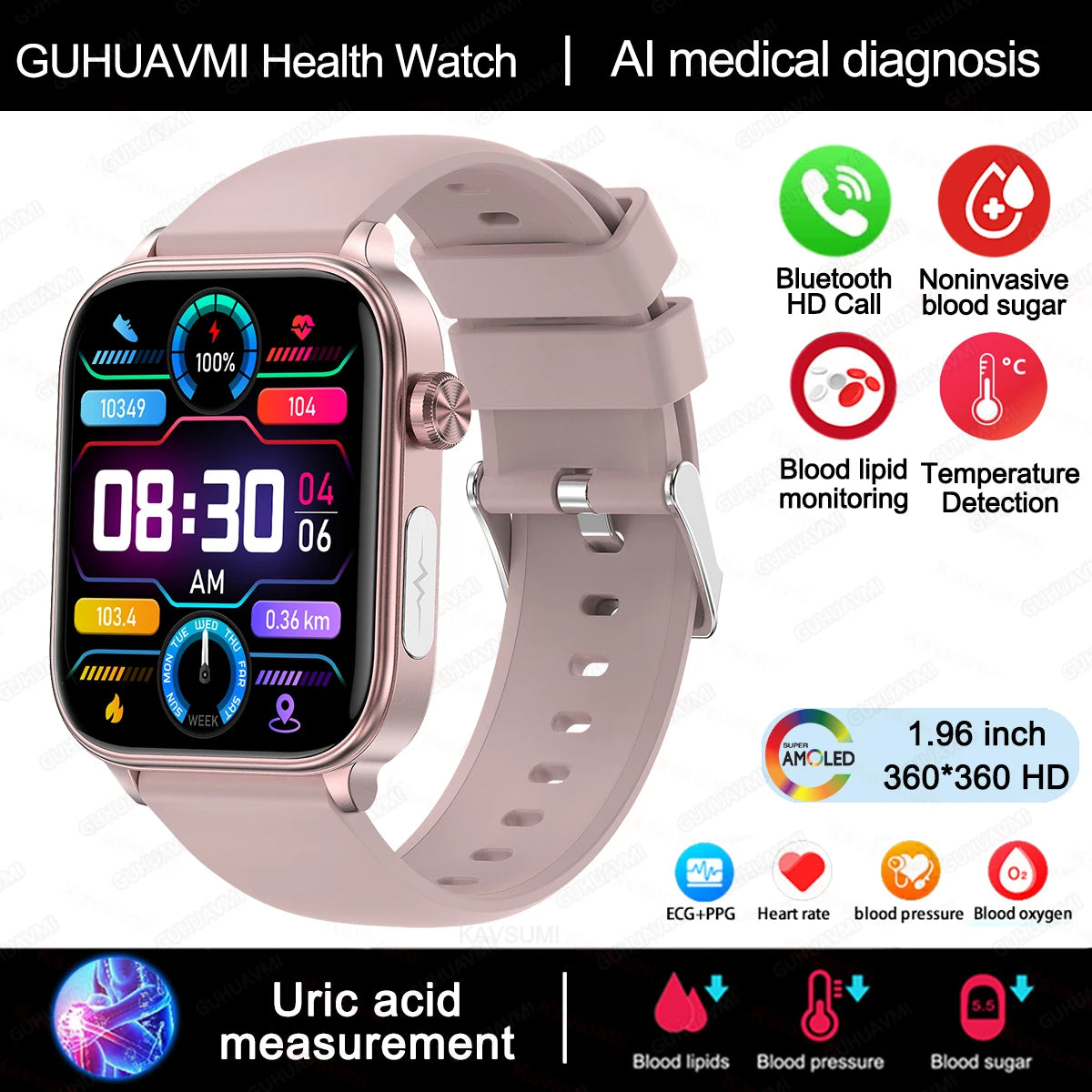 Novo 2025 ECG+PPG Relógio Inteligente de Grau Médico Feminino // Açúcar no Sangue // Lipídios no Sangue // Ácido Úrico // Rastreador de Saúde Menstrual // Smartwatches