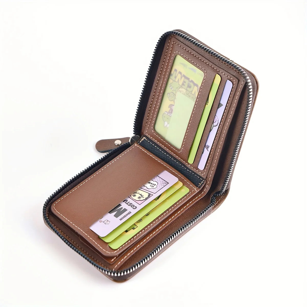 Carteira Masculina de Couro Sintético c/ Cera de Poliuretano // Porta-Moedas // Porta-Cartões // Carteira c/ Zíper