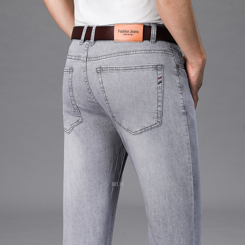 Jeans Masculino 2024 de Marca // Material fino DELIY // Grosso Linha Reta Algodão // Negócios/Casuais // Cintura Alta luz cinza/azul