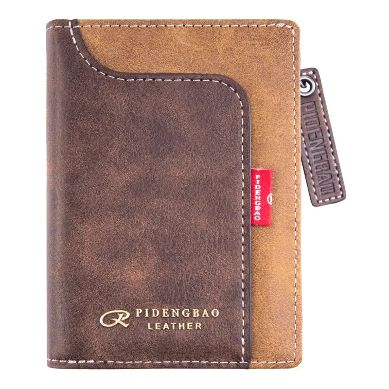 Carteira da Moda Masculina de Couro Sintético c/ Zíper Curto // Porta-Cartões Simples // Couro Macio // Clipe p/ Dinheiro // Porta-Moedas Retrô // Presentes p/ Estudantes