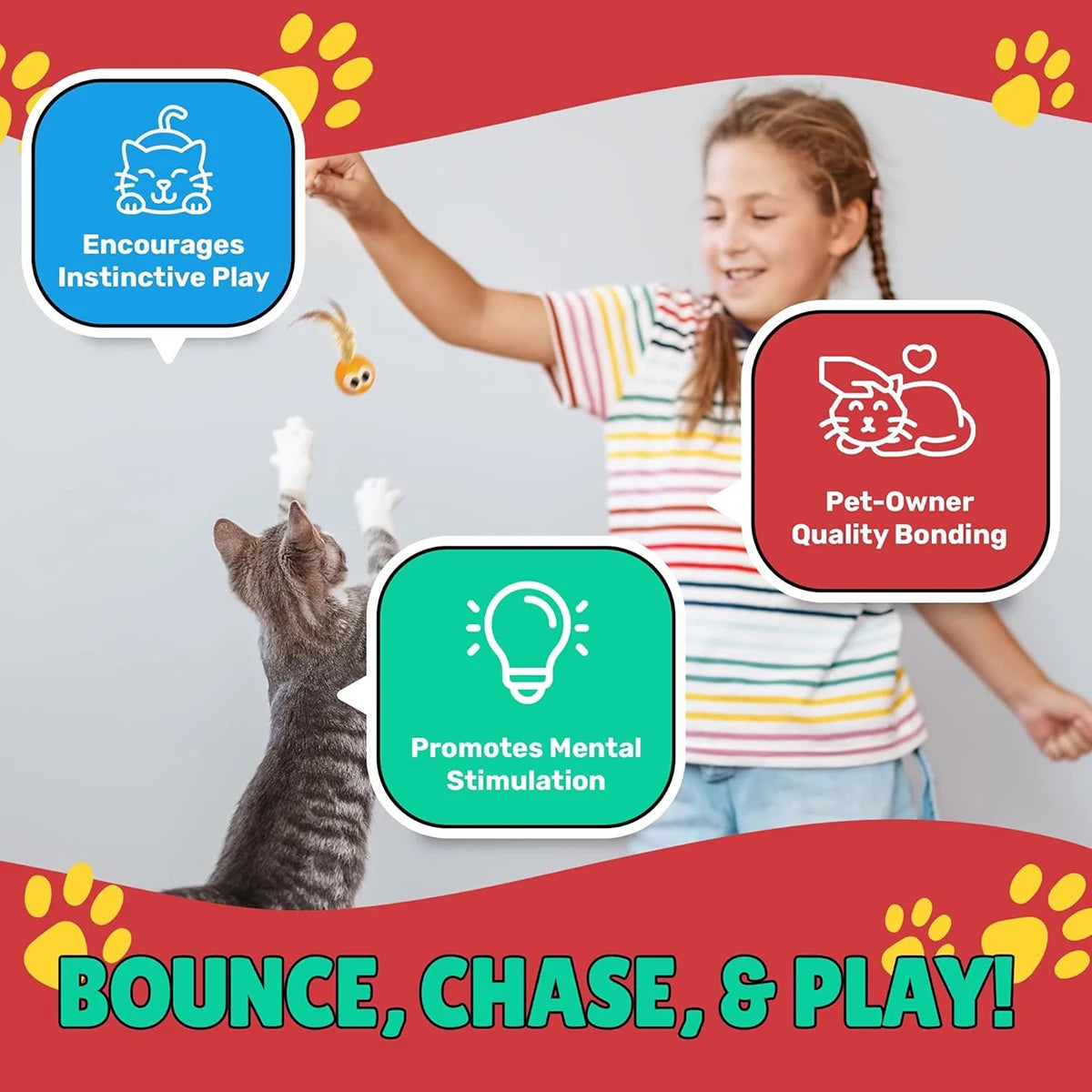 Pacote c/ 5 Bolas de Brinquedo p/ Gatos com Caudas de Penas // Estimula a Brincadeira Instintiva // Aumenta o Vínculo Entre o Animal de Estimação e o Dono