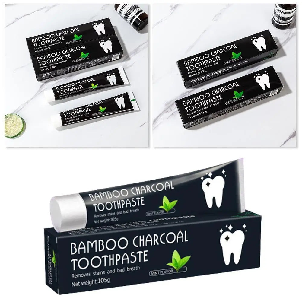 Creme Dental Preto de Bambu para Clareamento Dental 105g // Limpeza Profunda Carvão // Clareamento Dental Multiuso // Creme Dental Preto