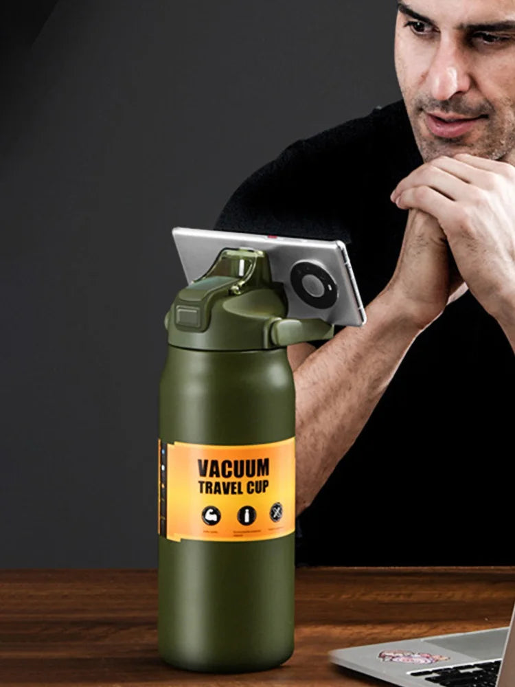 Garrafa térmica portátil para atividades ao ar livre, de aço inoxidável 304, caneca térmica, frascos a vácuo, garrafa esportiva para água fria e quente com canudo