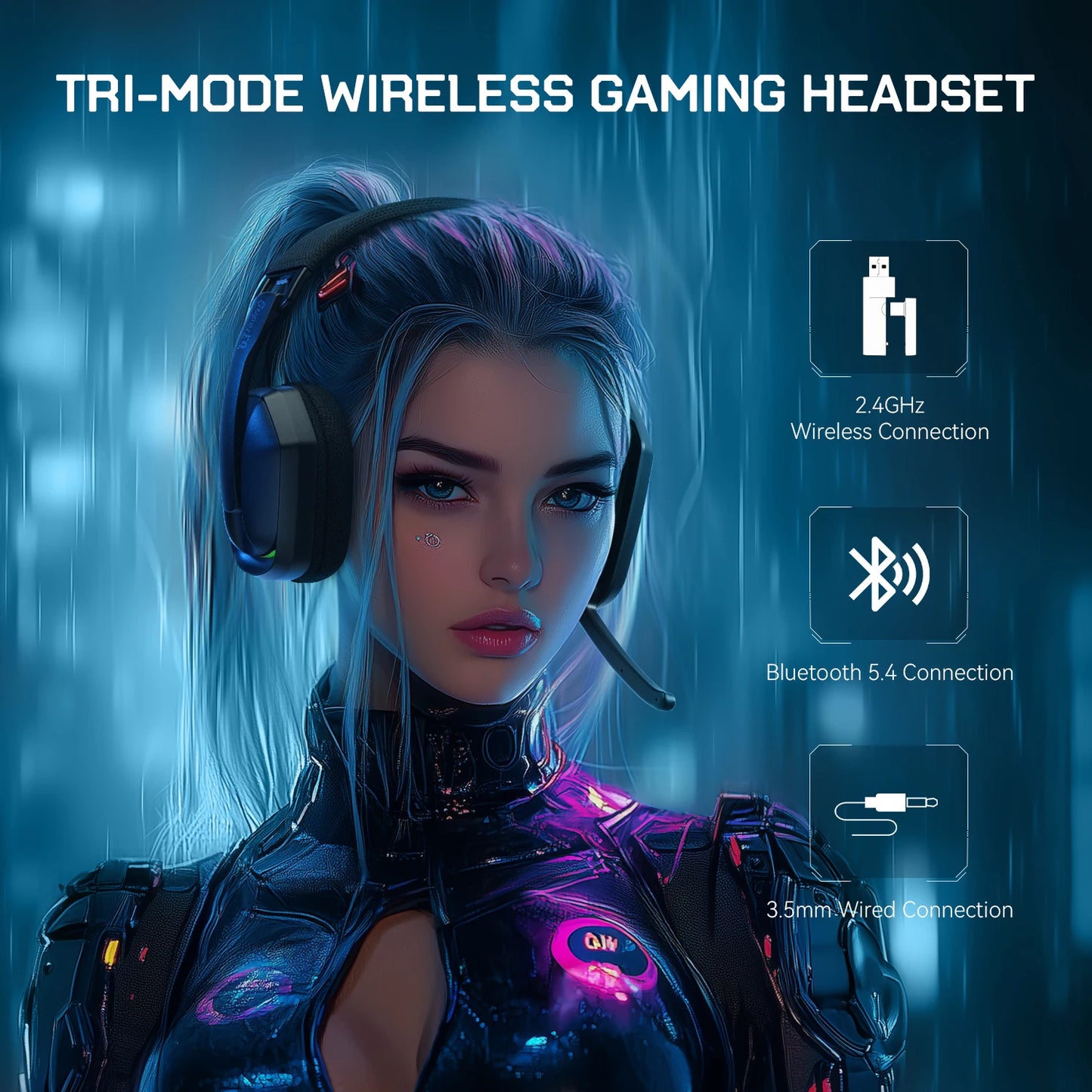 Fone de Ouvido s/ Fio p/ Jogos SuperEQ G19BT // 2,4 GHz, Ultraleve, c/ Bluetooth 5.4 e Microfone para PC/PS5/Xbox, da EKSA Choice
