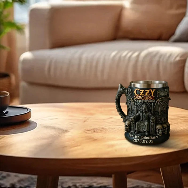 Caneca Comemorativa de Halloween 3D Ozzy Osbourne // Caveira de Aço Inoxidável // Copo de Água // Caneca de Cerveja // Xícara de Café