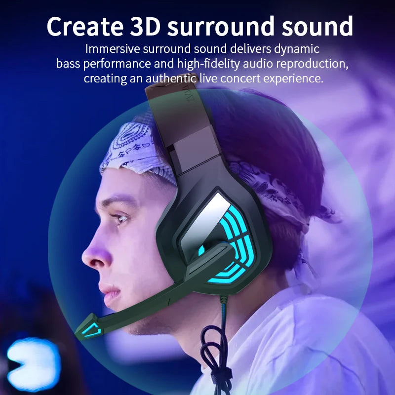 Fone de Ouvido para jogos G7 // Microfone c/ Cancelamento de Ruído // Som Surround, 3,5 mm // Luzes LED com Fio // Fone de ouvido para Jogos // PC e Laptop