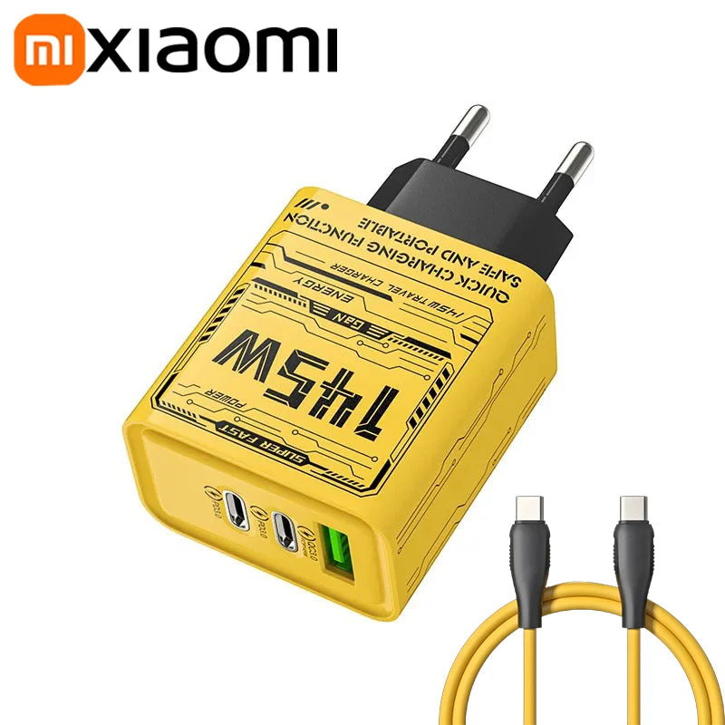 Xiaomi 145 W NOVO Carregador Ultra Rápido 3 portas PD USB // Carregador de Celulares UE // Adaptador de Parede p/ iPhone / Samsung / Huawei