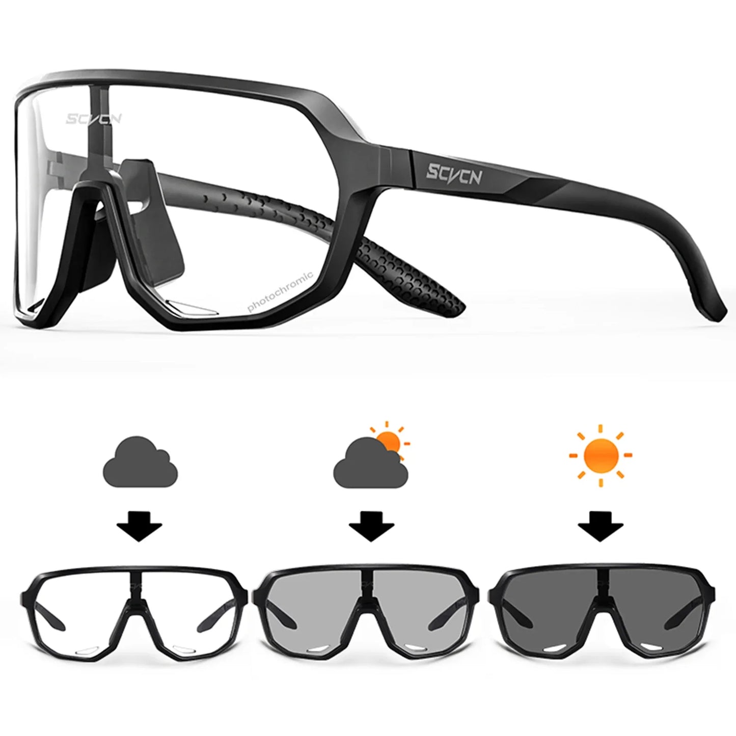 Óculos de Sol p/ Ciclismo Unissex p/ Caminhadas // Fotocromáticos SCVCN // Novos p/ Motociclismo, Bicicleta, Esportes ao Ar Livre // Proteção UV400