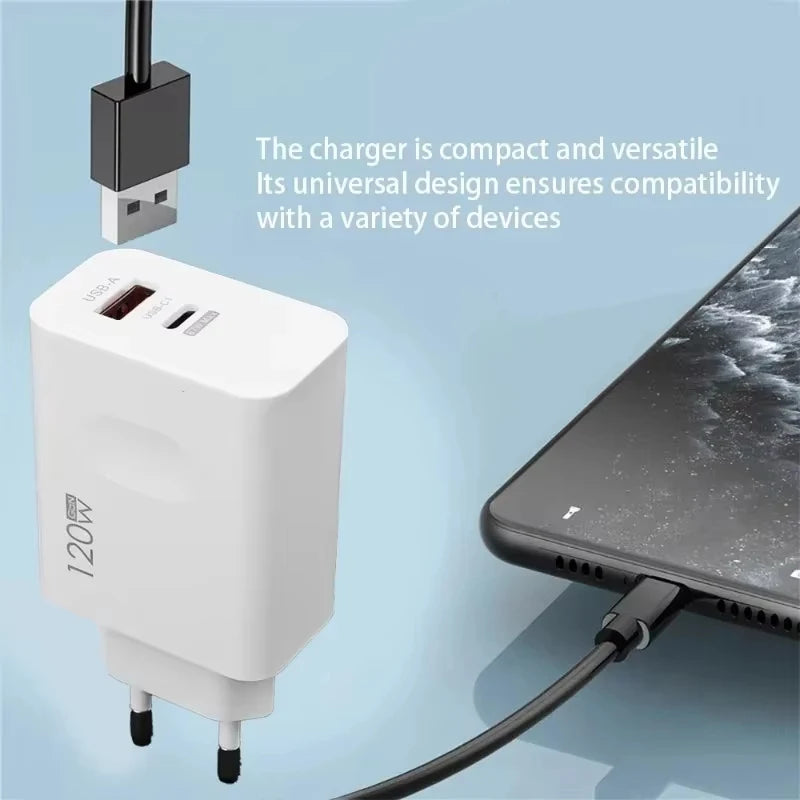 Carregador Original Xiaomi 120 W // Carregamento Rápido PD USB 2 Portas // Carregamento Rápido p/ Xiaomi, Huawei, iPhone, Samsung