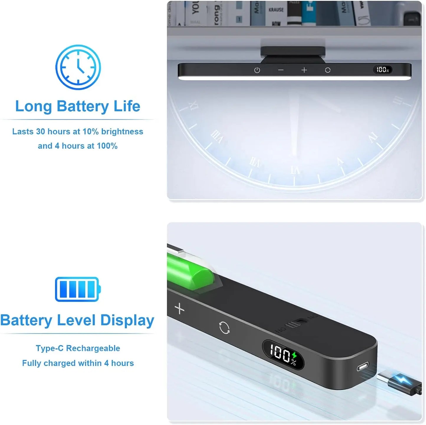 Luz Noturna Regulável WILLED de 5 W // 3 Cores // Luz de Maquiagem Ajustável c/ 2500 mAh // Recarregável // Para Armário, Mesa de Cabeceira, etc