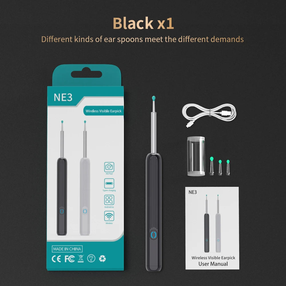 NE3 Limpador de Ouvido // Ferramenta de Remoção de Cera de Ouvido de Alta Precisão // Com Câmera // Luz LED // Otoscópio Sem Fio // Kit de Limpeza de Ouvido Inteligente // Melhor Presente