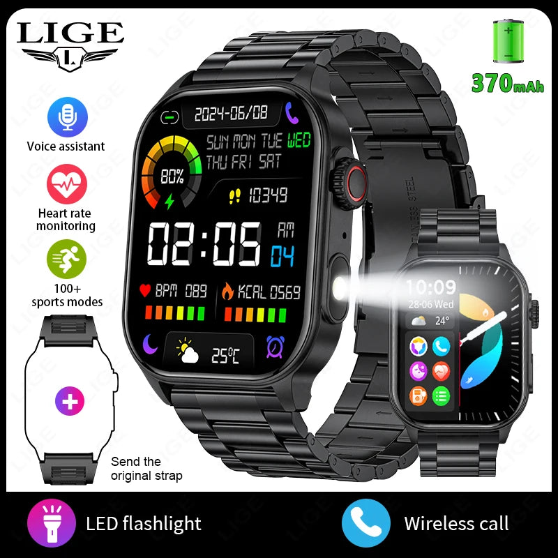 Novo Relógio Inteligente LIGE Unissex // C/ Chamada de Voz por IA e Bluetooth // Monitor de Saúde // Fitness e Esportivo // tela HD de 2,01"