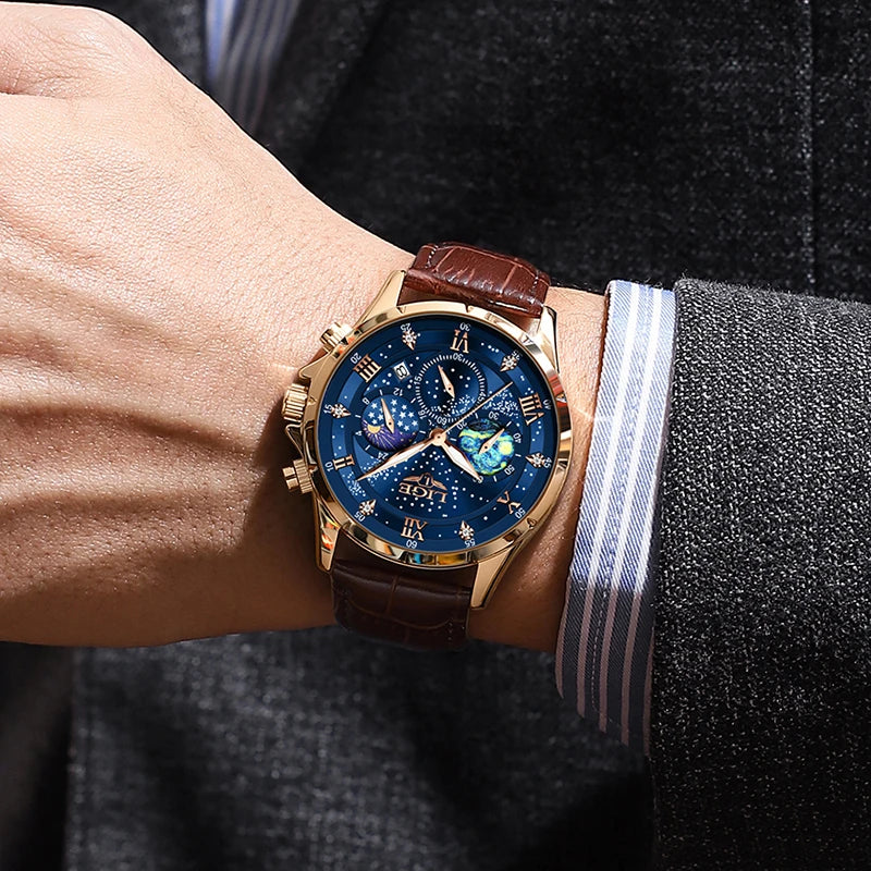 Relógio Casual LIGE Sport Watch Masculino // Luxo À Prova D 'Água // Data Luminosa / Cronógrafo // Relógio de Quartzo c/ Pulseira de Couro