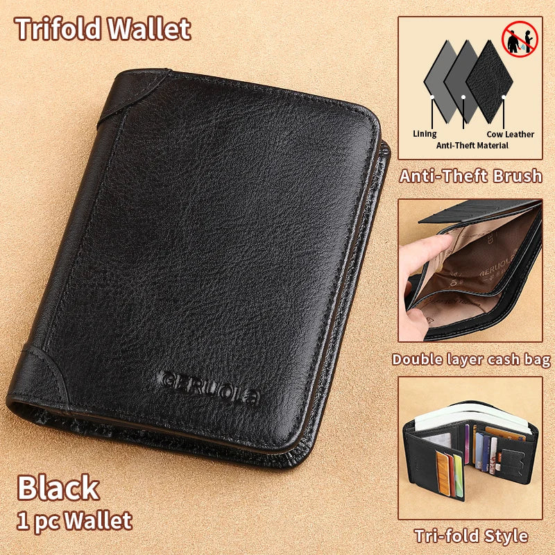 Carteira GERUOLA Slim RFID Blindada em Couro Genuíno para Homens // Porta-Identidade e Cartão de Crédito // Multifuncional // Varias Cores c/ Enfeites