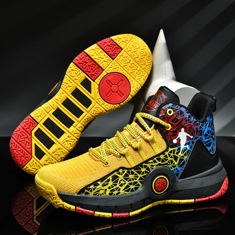 Tênis de Basquete Masculino p/ Treinamento de Campo // Antiderrapante // Cano Alto // Design Luxyry // Malha Respirável // Chuteiras de Basquete Infanto-Juvenis Originais