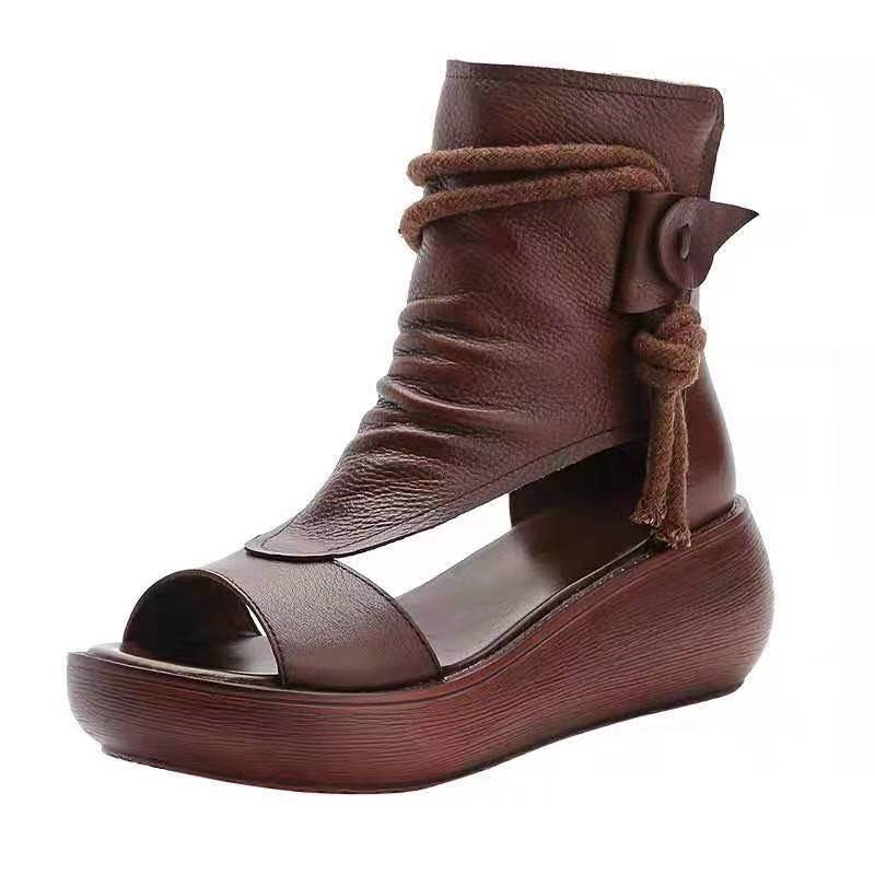 Sandálias Romanas GLADIADOR COMEMORE // Botas 2023 Salto Médio // Sapatos Cunhas Senhoras Vintage Couro PU // Lindas Sandálias Femininas Estilo Romano.