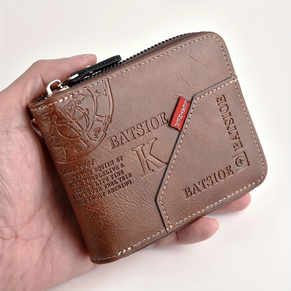 Carteira Masculina de Couro Sintético c/ Cera de Poliuretano // Porta-Moedas // Porta-Cartões // Carteira c/ Zíper