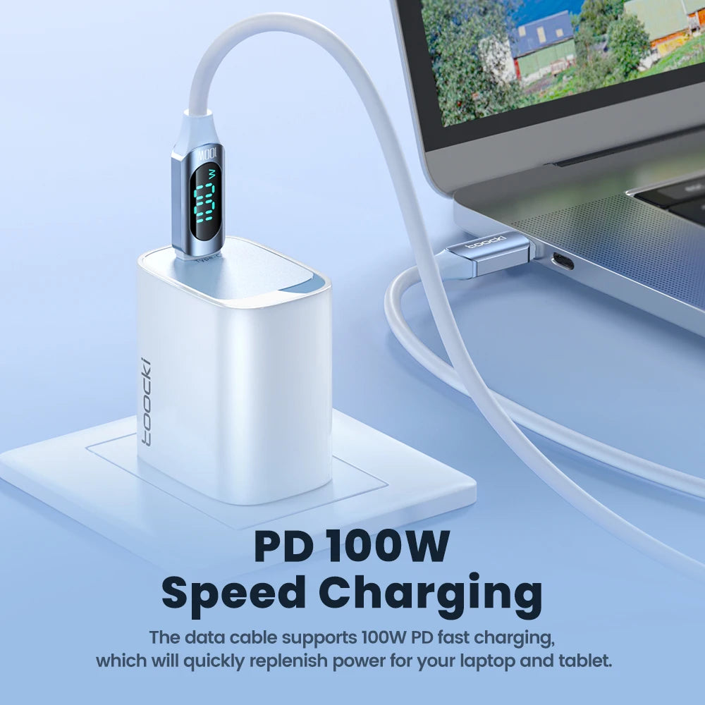 Cabo PD 100W Toocki Silicone USB Tipo C para USB C // Carregamento Rápido p/ Macbook Samsung / Huawei / Xiaomi Tipo C para Tipo C Cabo Display