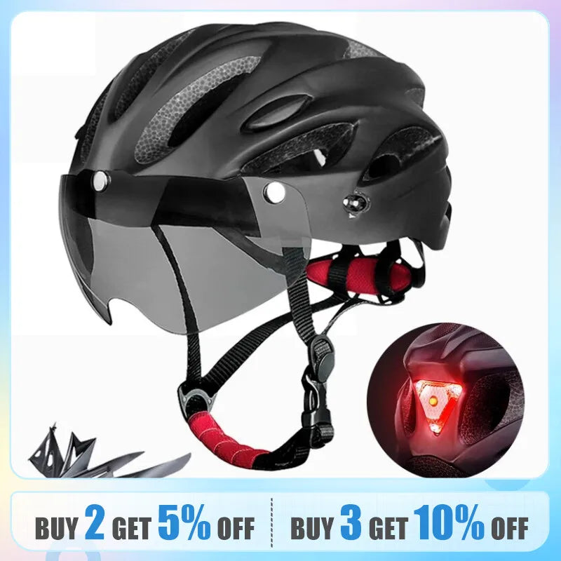 Capacete de Bicicleta com Luz Traseira de LED // Capacete de Ciclismo Adulto // Adequado para 58-62cm // Leve, Respirável, Colorido