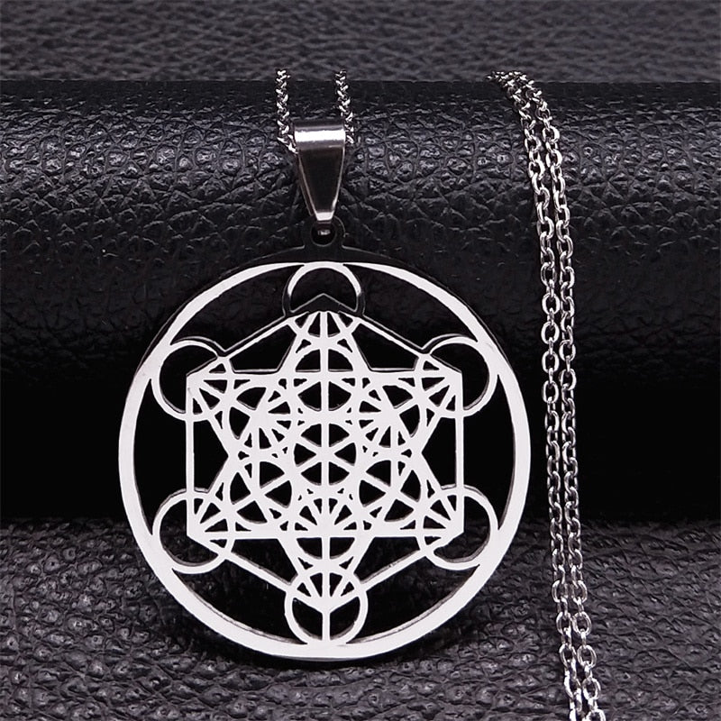 Mandala de Geometria Sagrada Flor da Vida 2023 // Aço Inoxidável Metatron // Colares de LOVELY FAJA // Colar Longo de Contas Pretas // Lindas e Exclusivas Joias flor de la vida. Escolha já a sua!!!