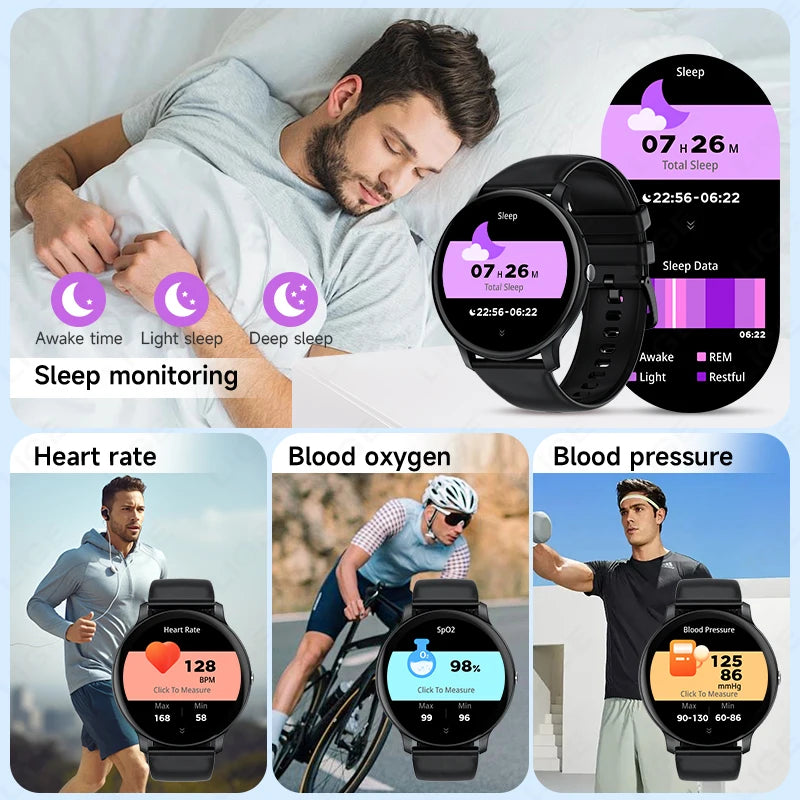 Relógio Inteligente LIGE com tela HD de 1,39" Unissex // Bluetooth, Chamada, Sono // Monitoramento de Oxigênio no Sangue