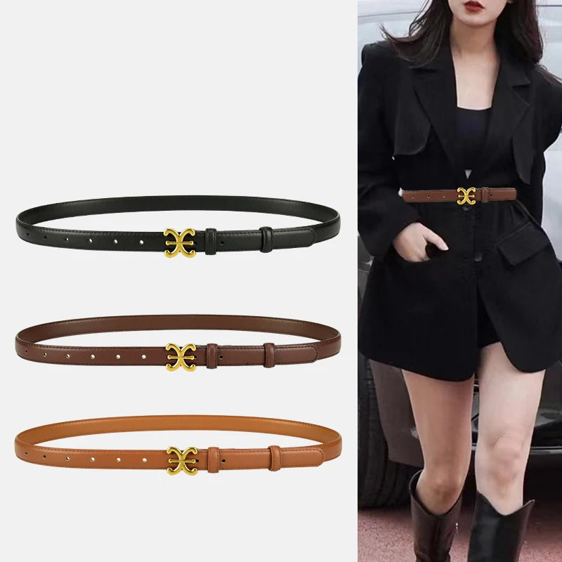 Cintos de Luxo Femininos // Elegantes e ModernosM // 1,8 cm // Cintos de Couro / Corpo // Fivela de Metal // Cabeça Adequada p/ Calças Sociais, Uso Casual