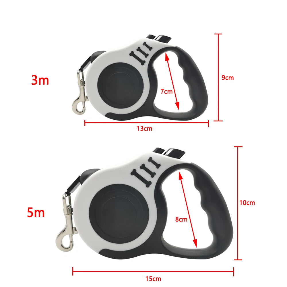 Coleira Retrátil Automática e Durável de Nylon Forte p/ Cães // De 3m e 5m // Para Cães Pequenos, Médios e Grandes // Suprimentos p/ Animais de Estimação