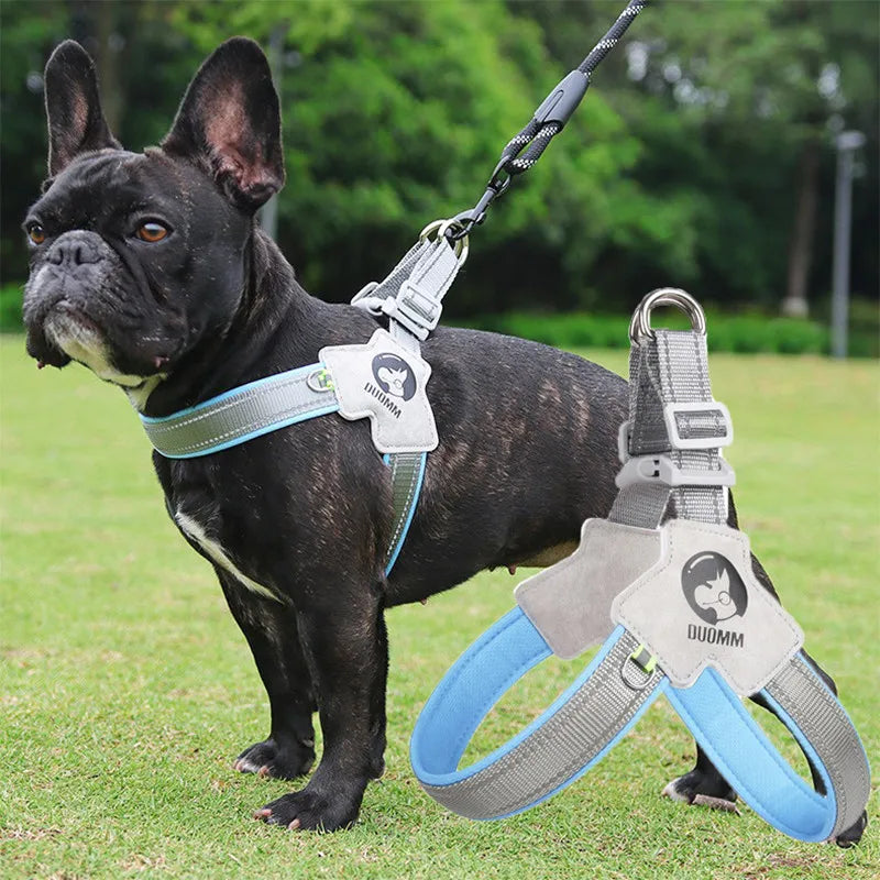 Coleira Peitoral Ajustável para Cães // Colete para Animais de Estimação para Cães Pequenos e Grandes // Malha Reflexiva // Cinta Peitoral p/ Buldogue Francês