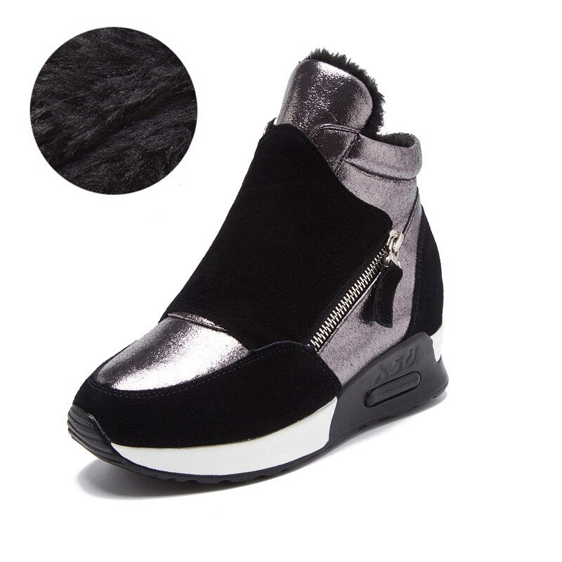 Botas de Camurça YUYAN HAPPY HOUR Sapatos de Inverno // Couro Feminino Sapatos quentes // Moda Ins Tênis Femininos Altura Crescente Botas de Neve kt004