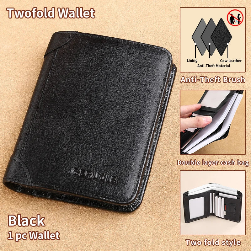 Carteira GERUOLA Slim RFID Blindada em Couro Genuíno para Homens // Porta-Identidade e Cartão de Crédito // Multifuncional // Varias Cores c/ Enfeites