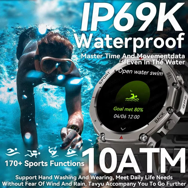 Relógio inteligente T-Rex 3 original militar com GPS para natação, masculino, para Xiaomi, 10ATM, IP69K, à prova d'água, pulseira com 170 GPS esportivo integrado