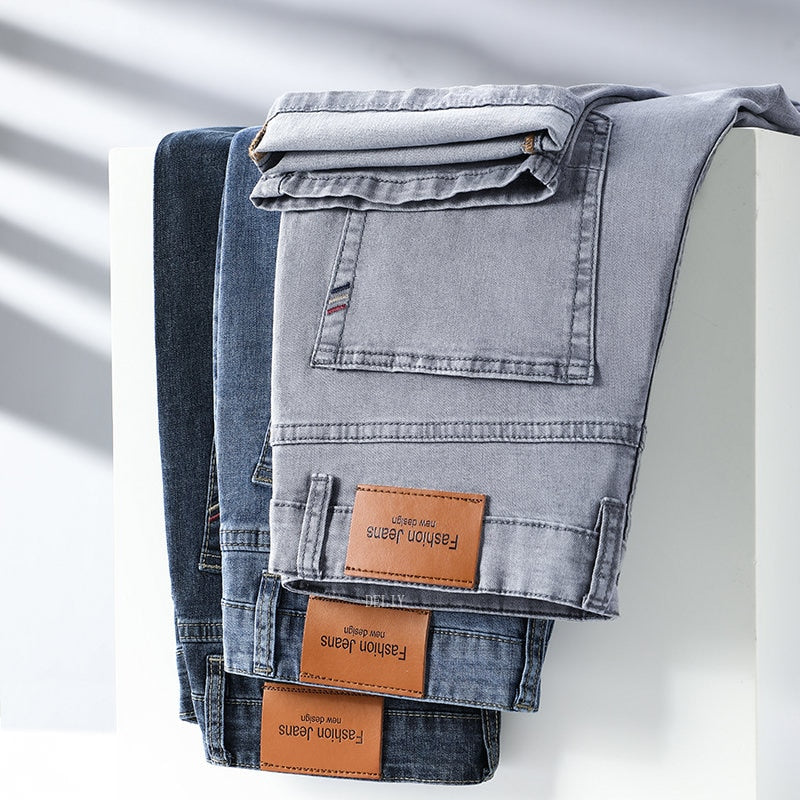 Jeans Masculino 2024 de Marca // Material fino DELIY // Grosso Linha Reta Algodão // Negócios/Casuais // Cintura Alta luz cinza/azul