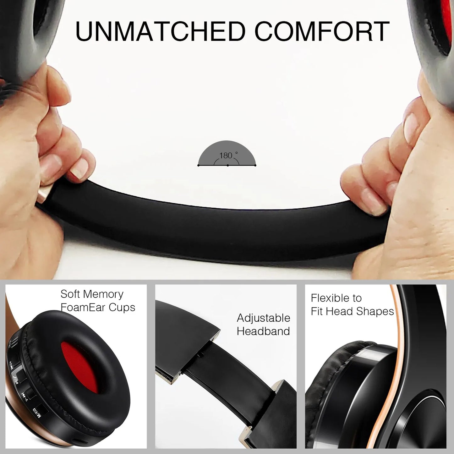 Fones de Ouvido Estéreo HIFI Bluetooth // Fone de Ouvido c/ Música FM e Suporte p/ Cartão SD // Com Microfone p/ Celular Xiaomi / iPhone / Sumsamg / Tablet