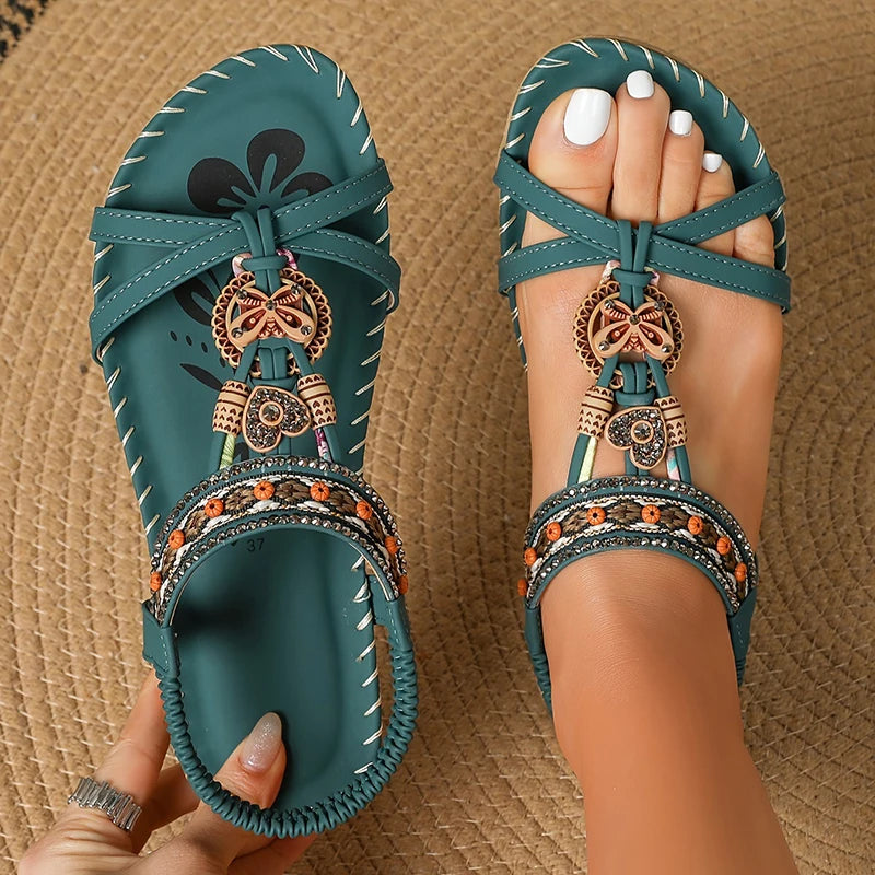 Sandálias Femininas de Verão // Sandálias Macias Femininas Retro // Elegante Calçado Feminino