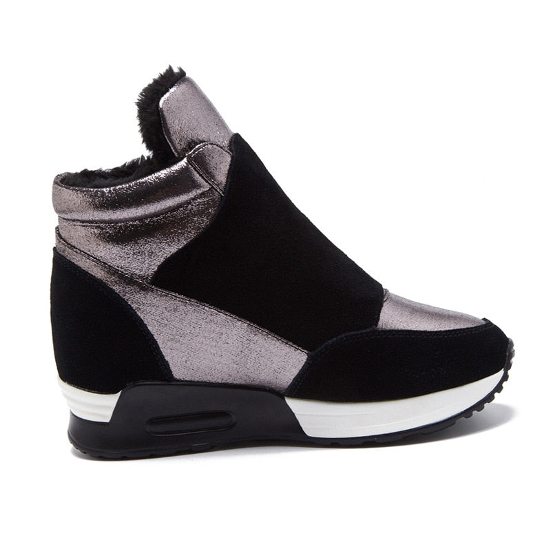 Botas de Camurça YUYAN HAPPY HOUR Sapatos de Inverno // Couro Feminino Sapatos quentes // Moda Ins Tênis Femininos Altura Crescente Botas de Neve kt004