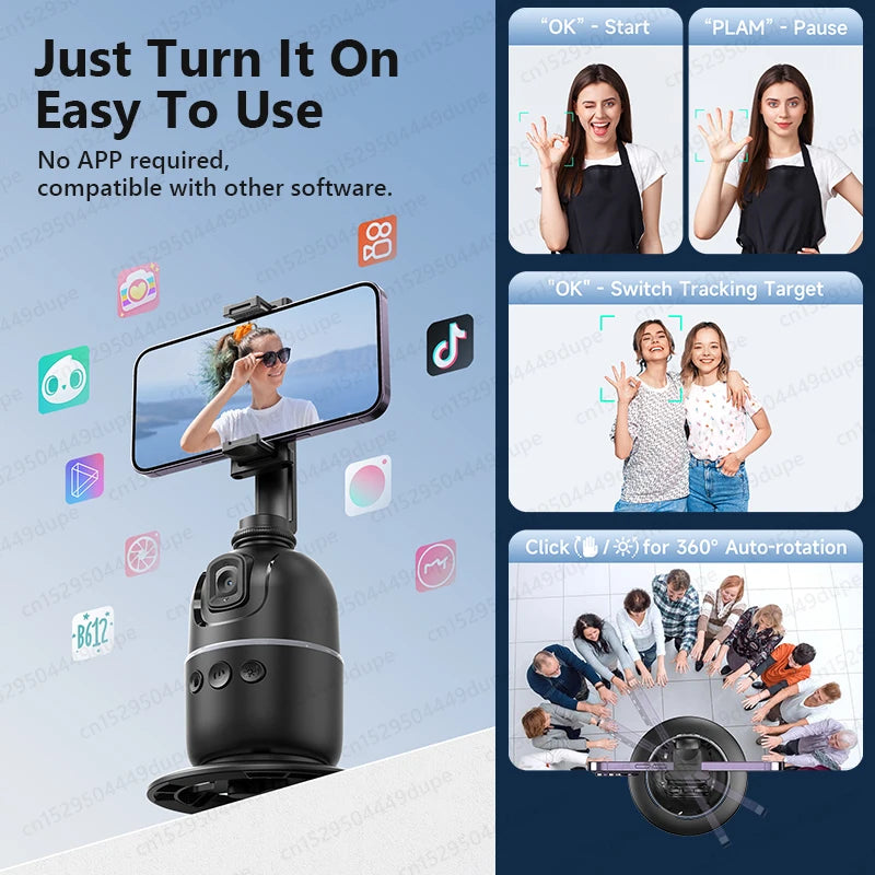 Tripé de Rastreamento Inteligente p/ Câmera de Smartphone // Luz Colorida // Rotação de 360 Graus // Follow Focus // Gimbal p/ Fotografia ao Vivo no TikTok