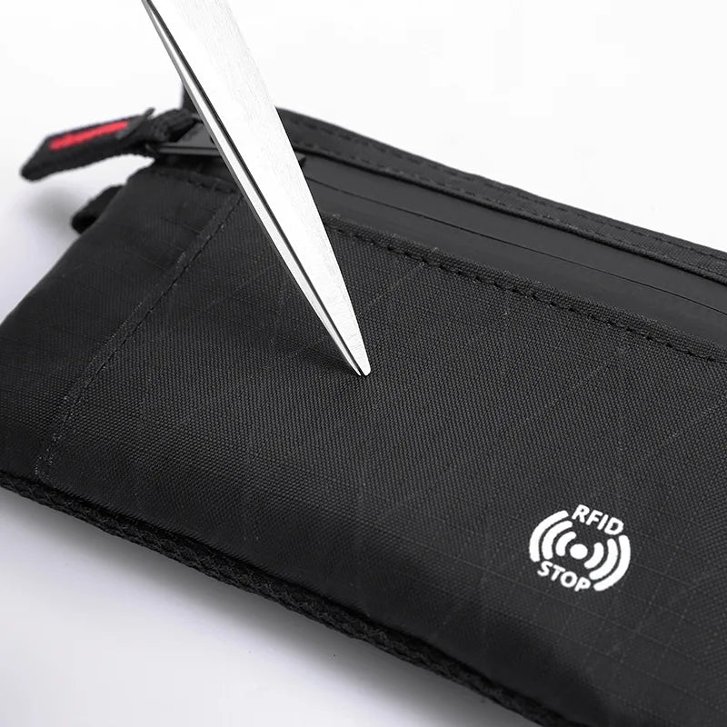 Carteira Masculina RFID Porta-Cartões // De Nylon // Fina com Zíper // Porta-Cartões // Bolsa Tática Masculina // Porta-Moedas c/ Mosquetão