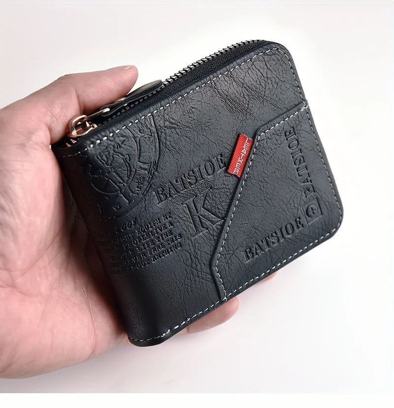 Carteira Masculina de Couro Sintético c/ Cera de Poliuretano // Porta-Moedas // Porta-Cartões // Carteira c/ Zíper