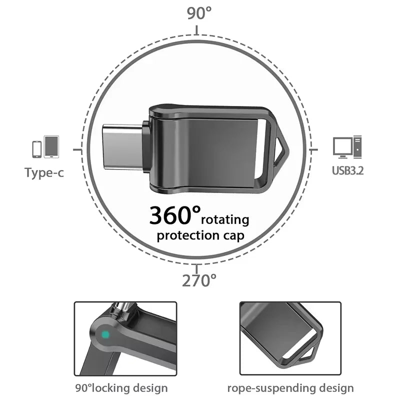 Pen Drives USB de Metal USB 3.2 de Alta Velocidade Xiaomi 2TB // Para Celular / Computador // Transmissão Mútua, Interface Tipo C // Portátil U-Disk