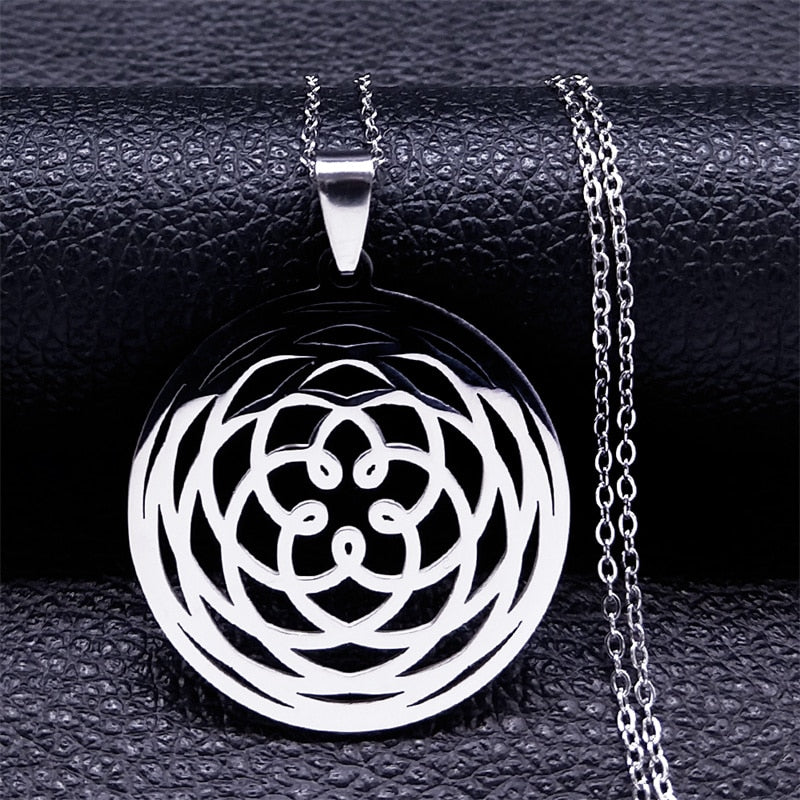 Mandala de Geometria Sagrada Flor da Vida 2023 // Aço Inoxidável Metatron // Colares de LOVELY FAJA // Colar Longo de Contas Pretas // Lindas e Exclusivas Joias flor de la vida. Escolha já a sua!!!