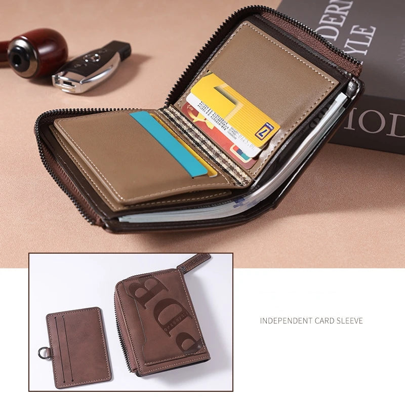 Carteira da Moda Masculina de Couro Sintético c/ Zíper Curto // Porta-Cartões Simples // Couro Macio // Clipe p/ Dinheiro // Porta-Moedas Retrô // Presentes p/ Estudantes