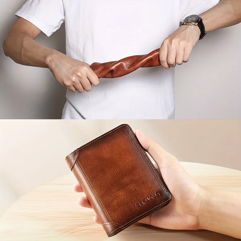 Carteira GERUOLA Slim RFID Blindada em Couro Genuíno para Homens // Porta-Identidade e Cartão de Crédito // Multifuncional // Varias Cores c/ Enfeites