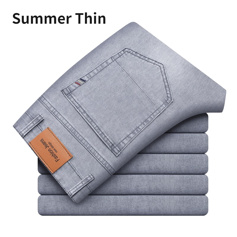 Jeans Masculino 2024 de Marca // Material fino DELIY // Grosso Linha Reta Algodão // Negócios/Casuais // Cintura Alta luz cinza/azul