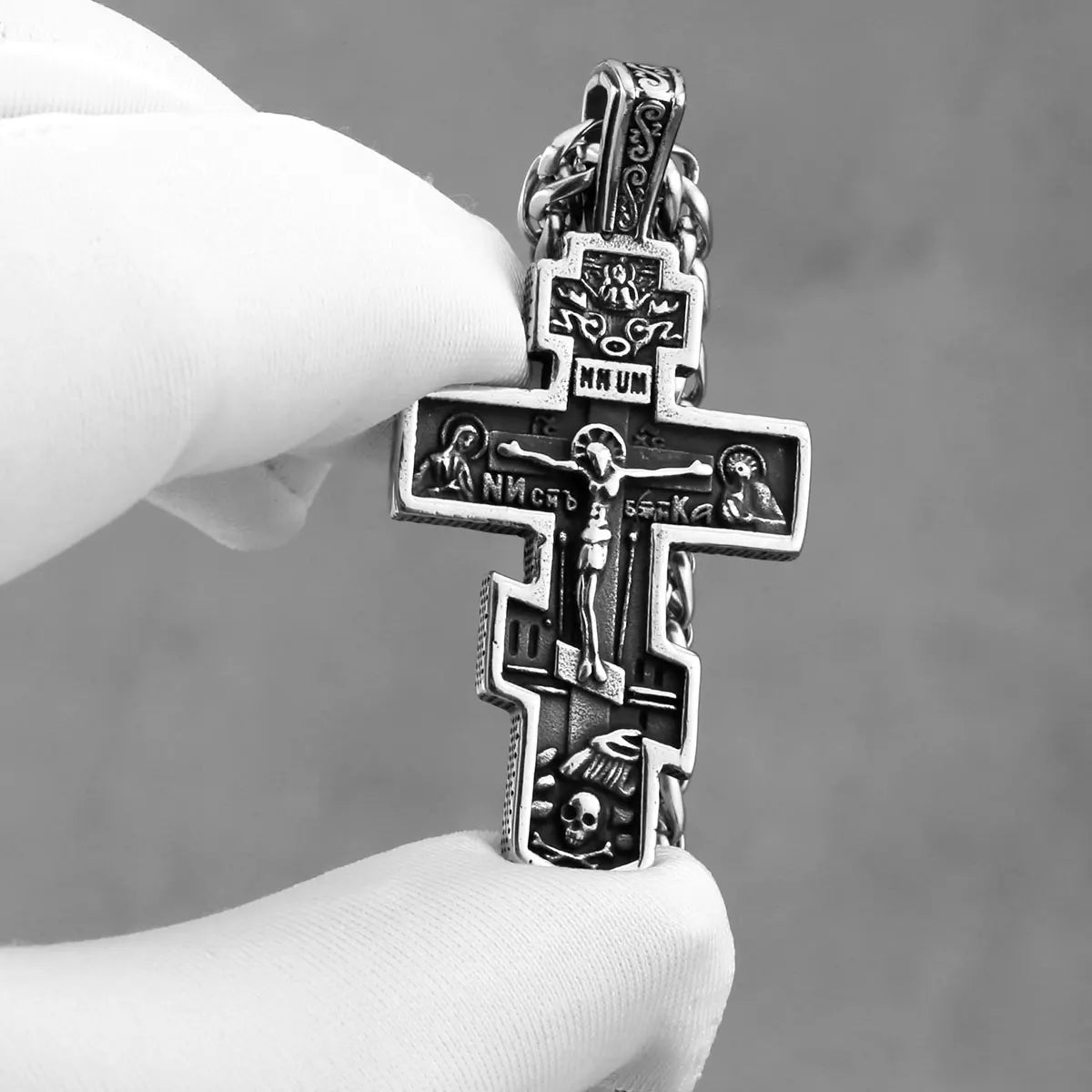 Colar Amuleto Cristão c/ Pingente de Cruz de Jesus // Colar Masculino de Aço Inoxidável // Joia Religiosa p/ Presente