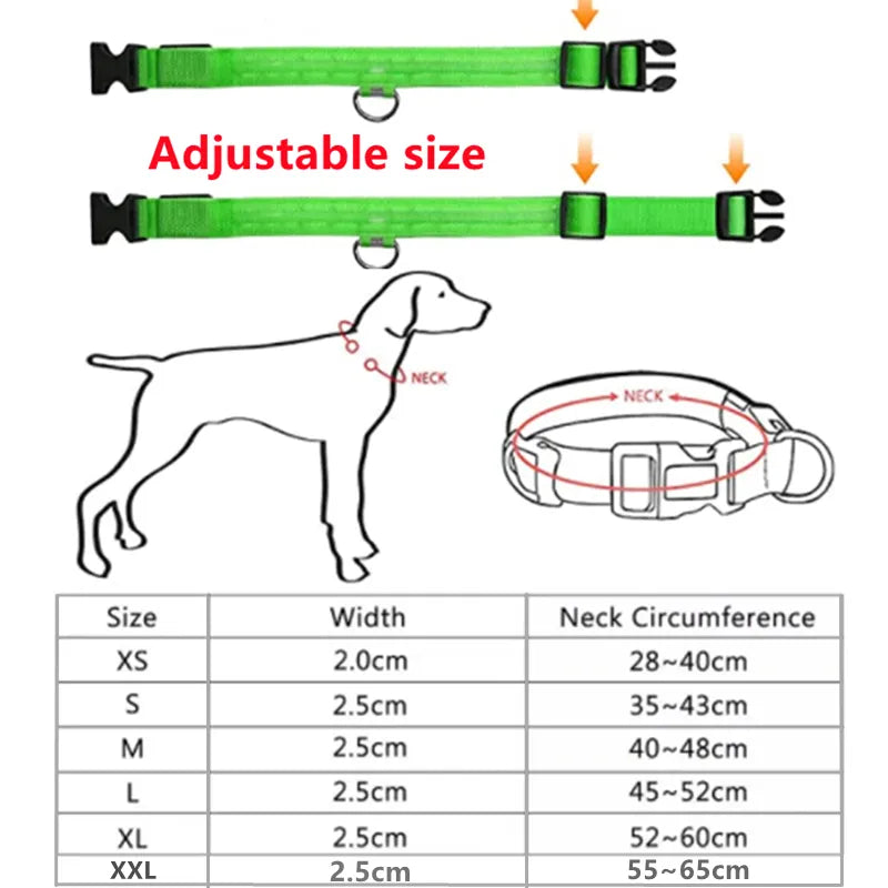 Led Brilhante p/ Cães de Estimação // Coleira COOYOMOO Ajustável Piscando // Coleira Luminosa Recarregável // Uso Noturno Anti-Perda // Luz do Cão