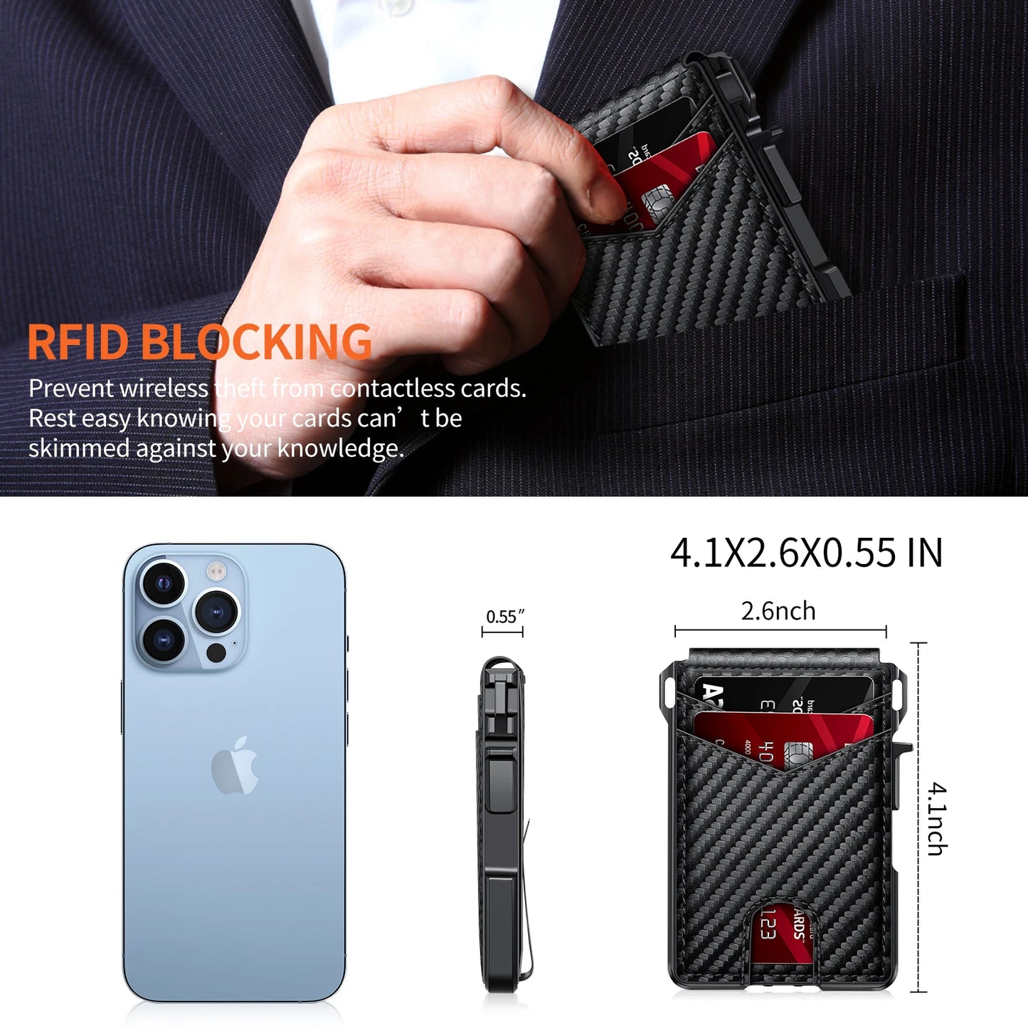 Carteira Masculina Tática Dobrável // Carteira de Metal c/ Bloqueio RFID // Porta-Cartões de Dinheiro em Alumínio // Carteira Masculina Minimalista c/ Caixa de Presente