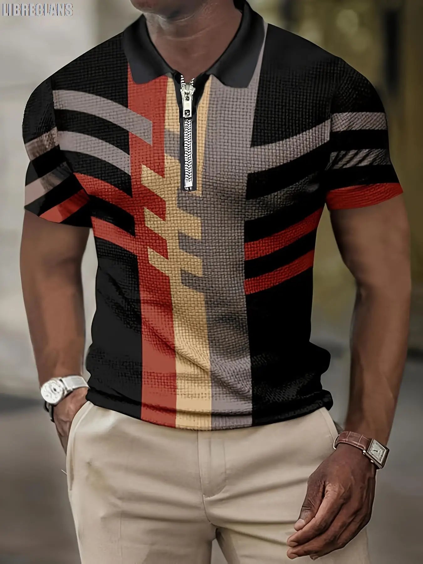 Camisa Polo Masculina de Manga Curta // Verão, Retrô, Listrada, 3D, c/ Zíper, Lapela, Slim, 2025